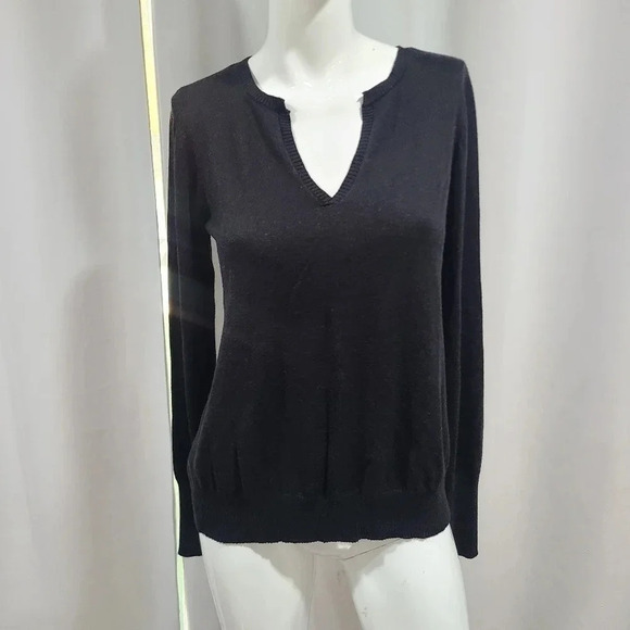 Go Silk Size Small Silk‎ /Cashmere Mixed Media V Neck Sweater Chiffon Back Black - Picture 1 of 8